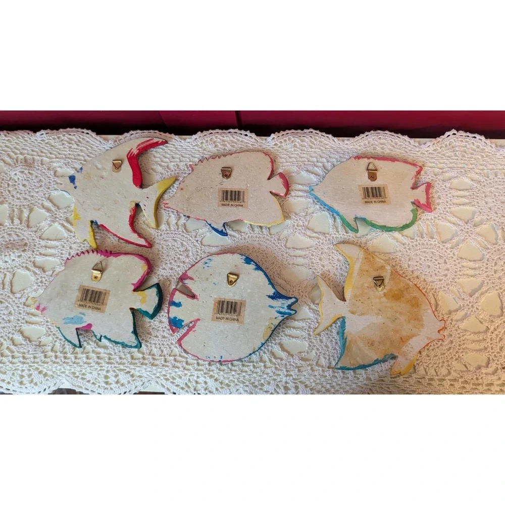 Colorful Tropical‎ Glitter Fish Resin Wall Art Plaques Hanging Decor Set Of 6